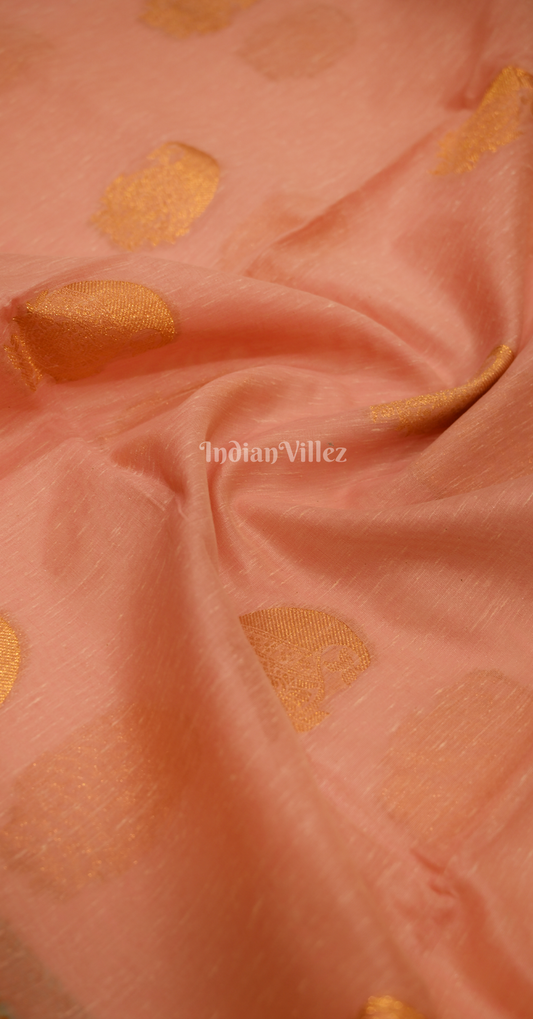 Peach Green Linen with Copper Zari Weaving Saree
