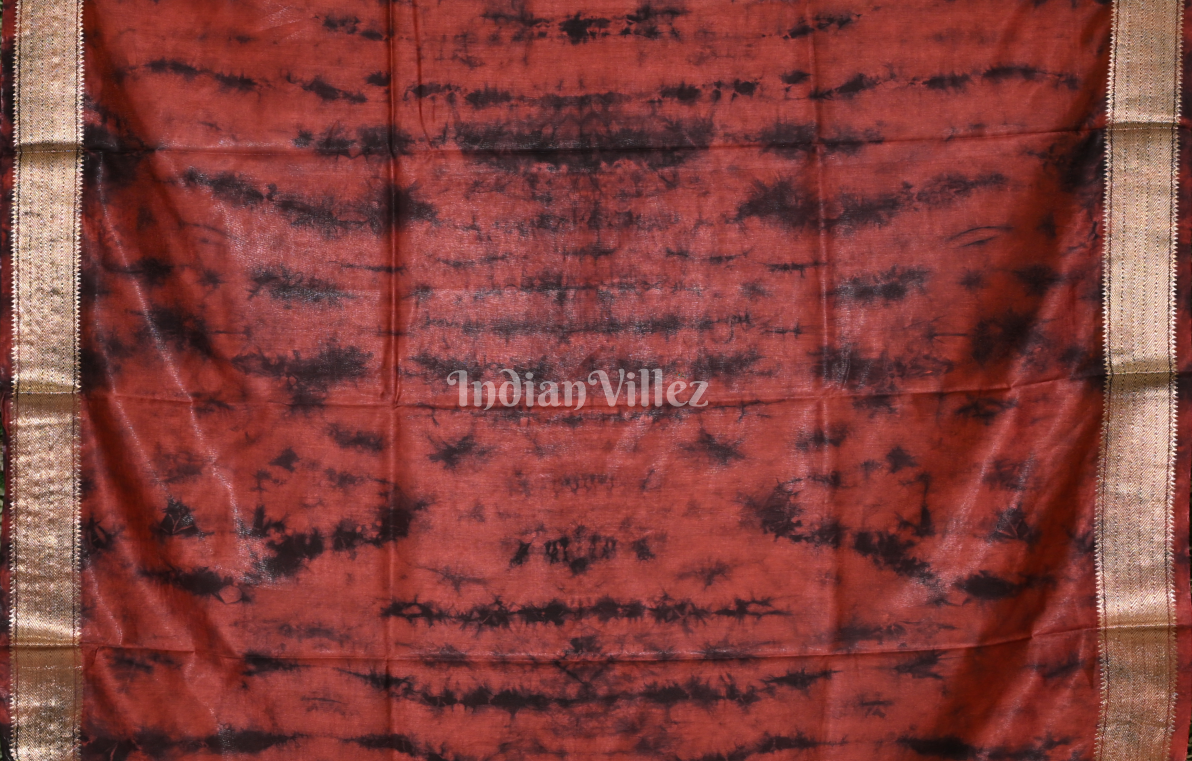 Maroon with Multicolour Block Printed Shibori Cotton Saree 