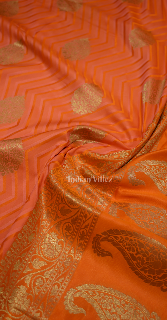 Orange Two Tone Leheriya Banarasi Satin Silk Saree