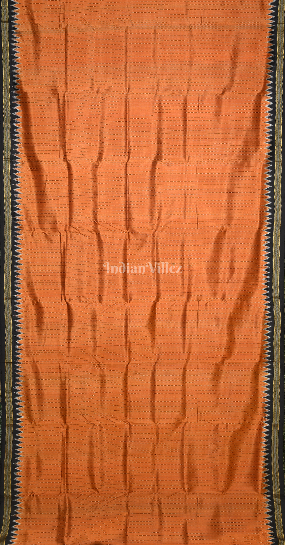 Orange Black Stripped Odisha Ikat Khandua Silk Saree 
