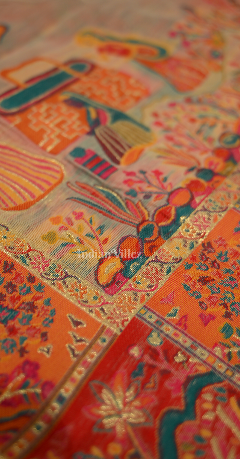  Cream Tree of Life Pure Kashmiri Cotton Pashmina Saree