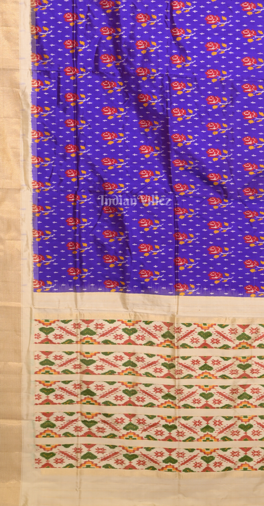 Blue Beige Pochampally Ikat Silk Saree