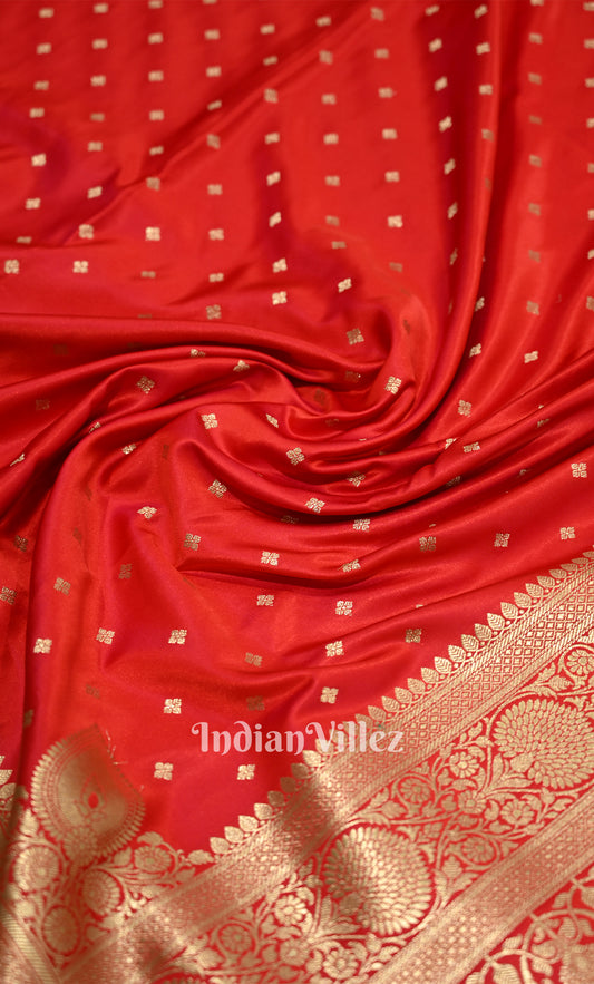 Red Butta Pure Mashru Satin Silk Banarasi Saree 