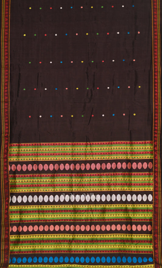 Coffee Buti Design Odisha Ikat Contemporary Silk Saree with Dongaria Anchal