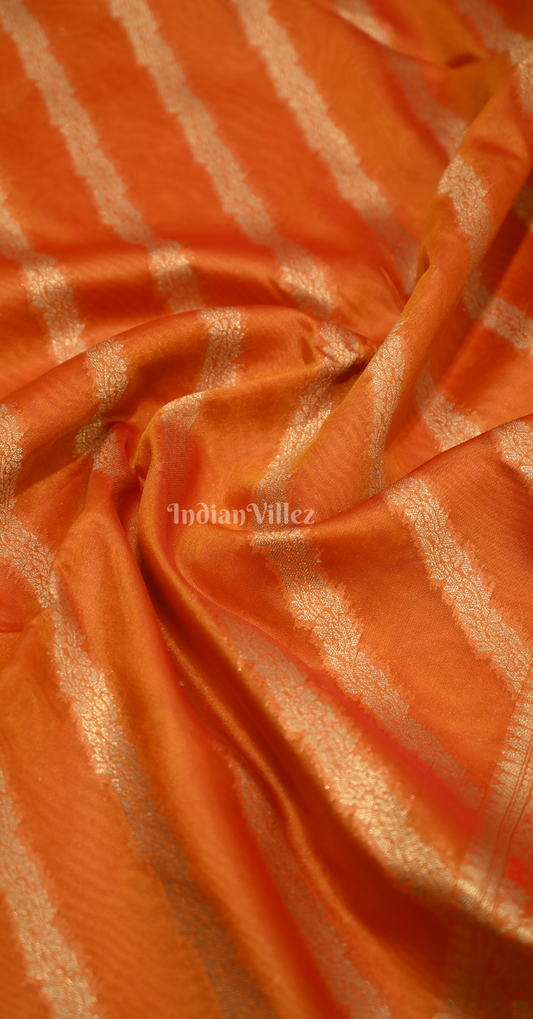 Orange Two Tone Meenakari Weaving Organza Banarasi Saree