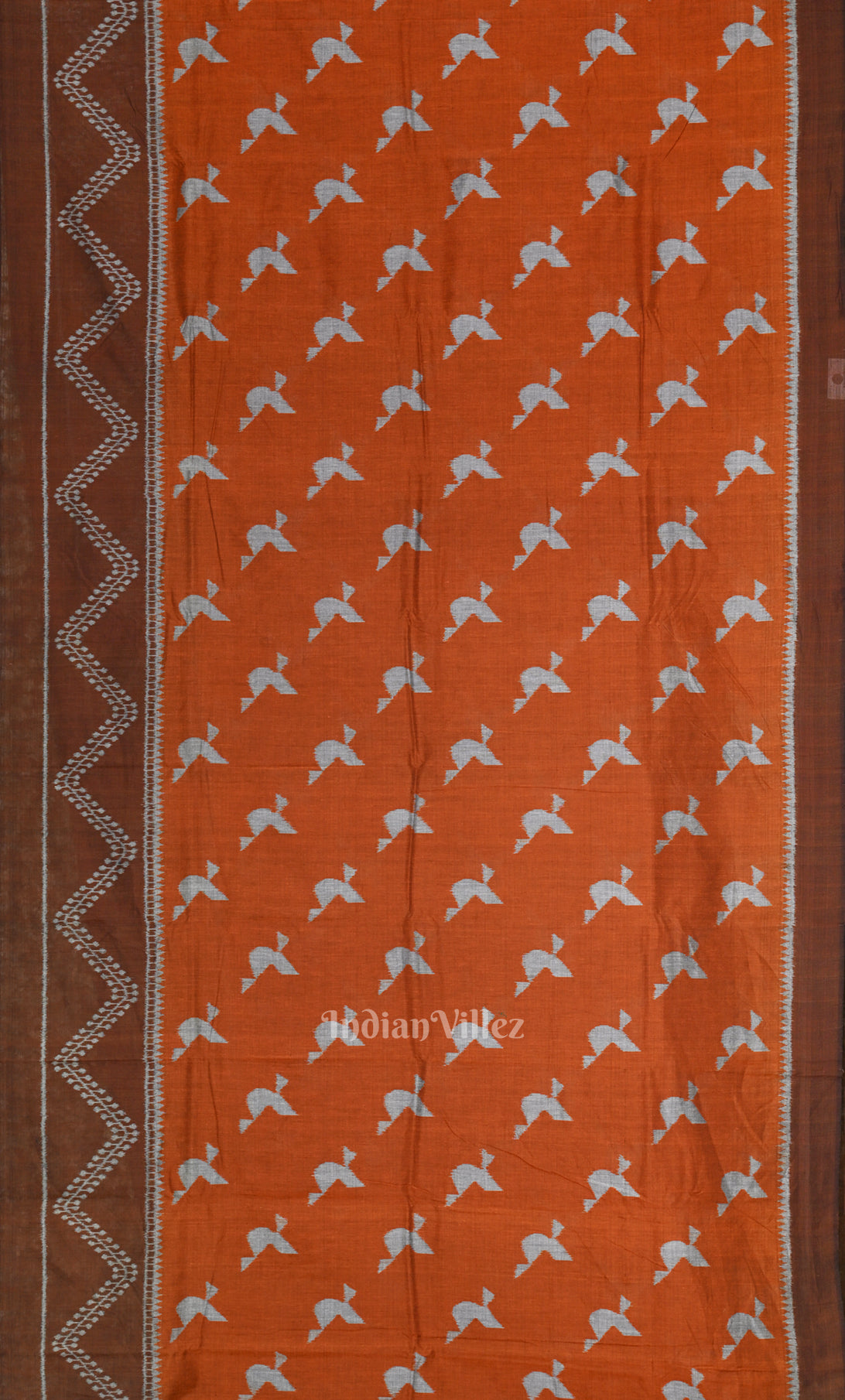 Orange Coffee Butterfly Theme Odisha Ikat Sambalpuri Cotton Saree 