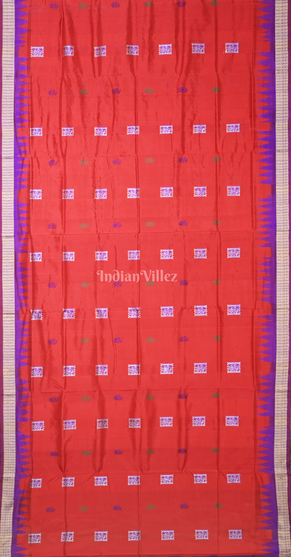 Red Purple Tribal Motif Odisha Ikat Bomkai Sambalpuri Silk Saree 