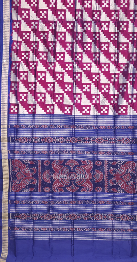 Magenta Pink Blue Pasapali Odisha Ikat Sambalpuri Silk Saree