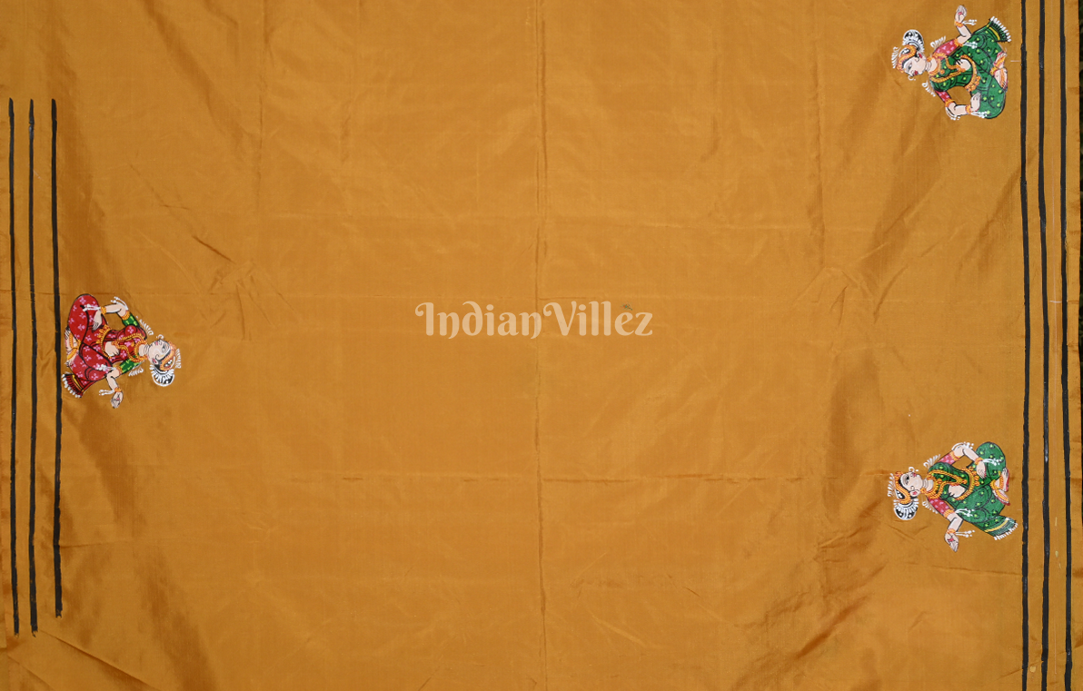 Mustard Yellow Boita Bandana Theme  Hand-Painted Pattachitra Saree 