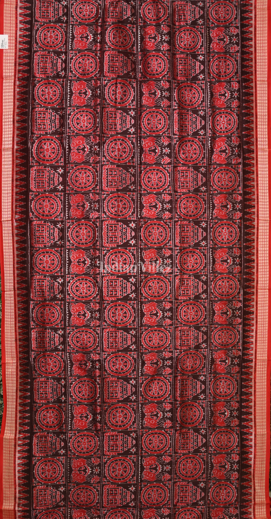 Coffee Red Konark Temple Chakra Odisha Ikat Sambalpuri Silk Saree