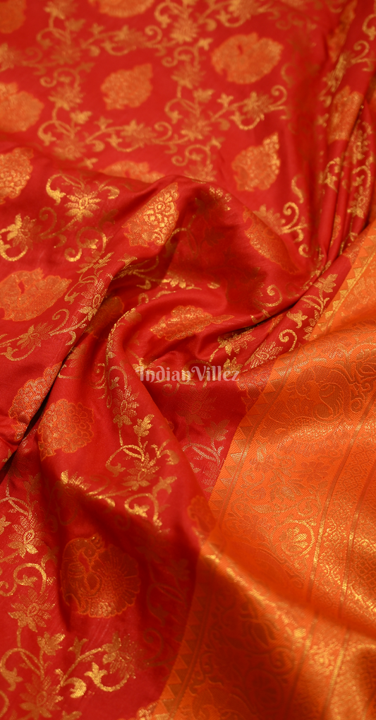 Red Golden Pure Chaap Weaving Silk Saree