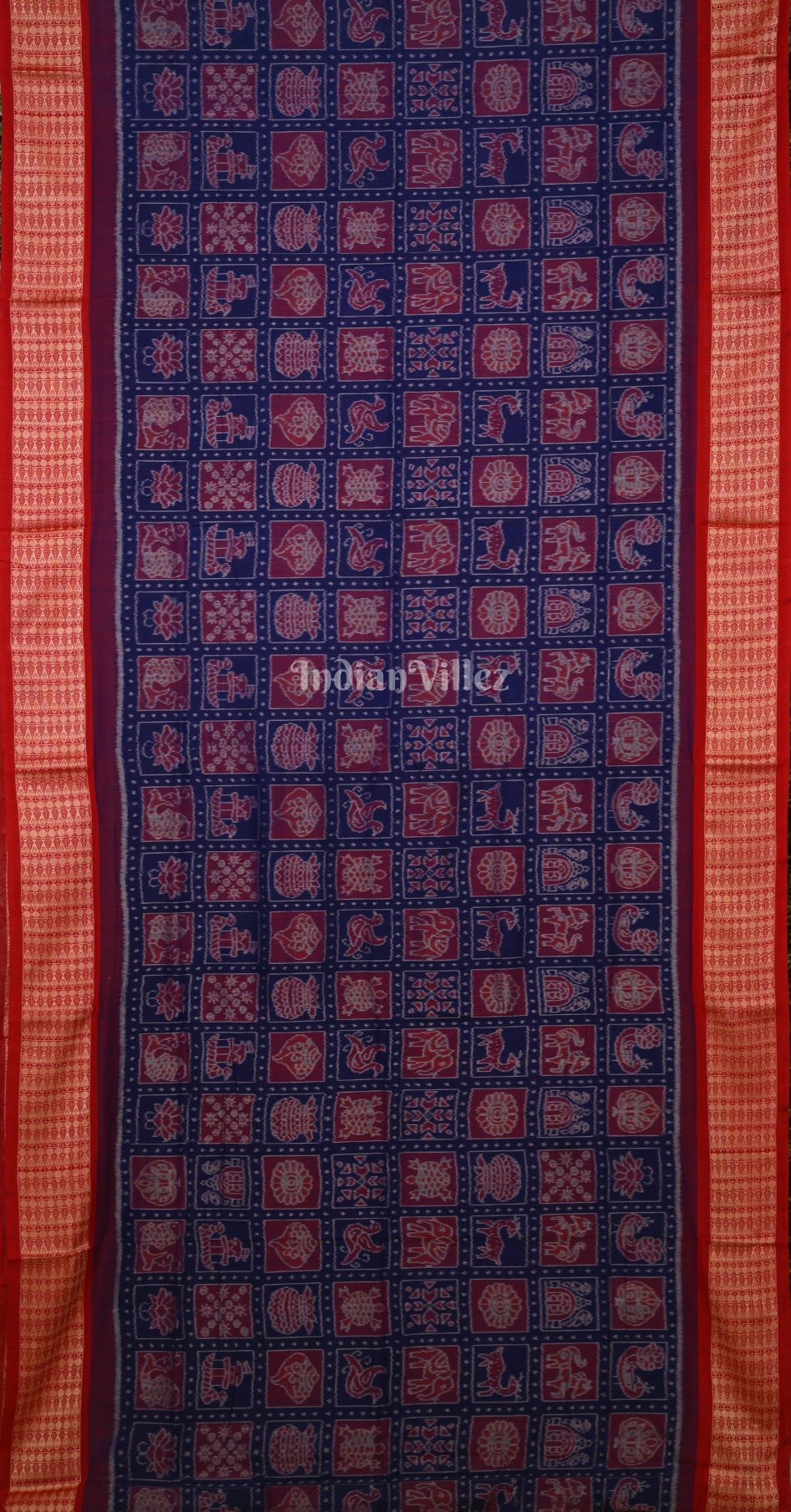Navy Blue Red Nabakothi Odisha Ikat Sambalpuri Cotton Saree