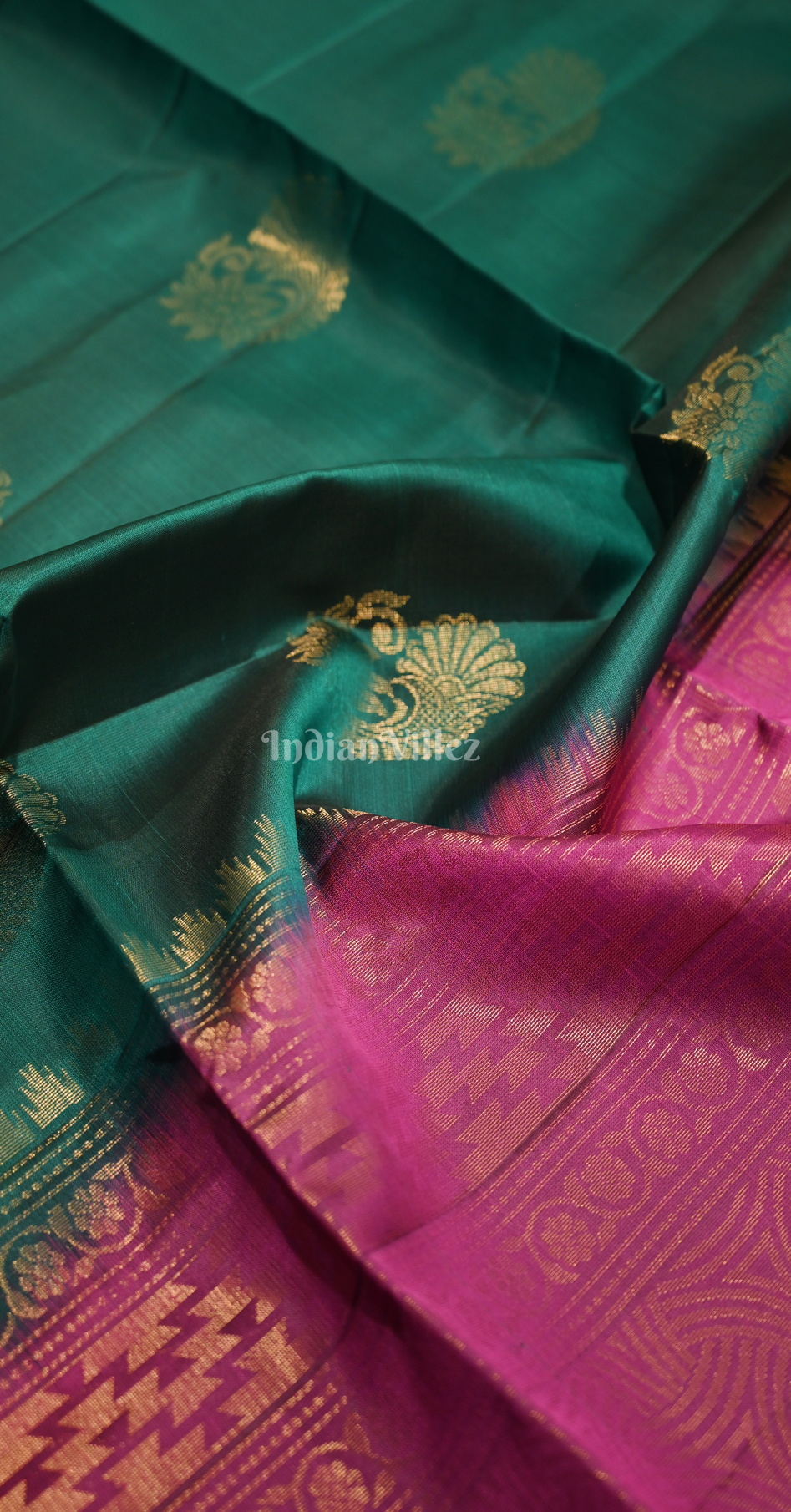 Teal Green Magenta Pink Zari Pure Kanjivaram Soft Silk Saree 
