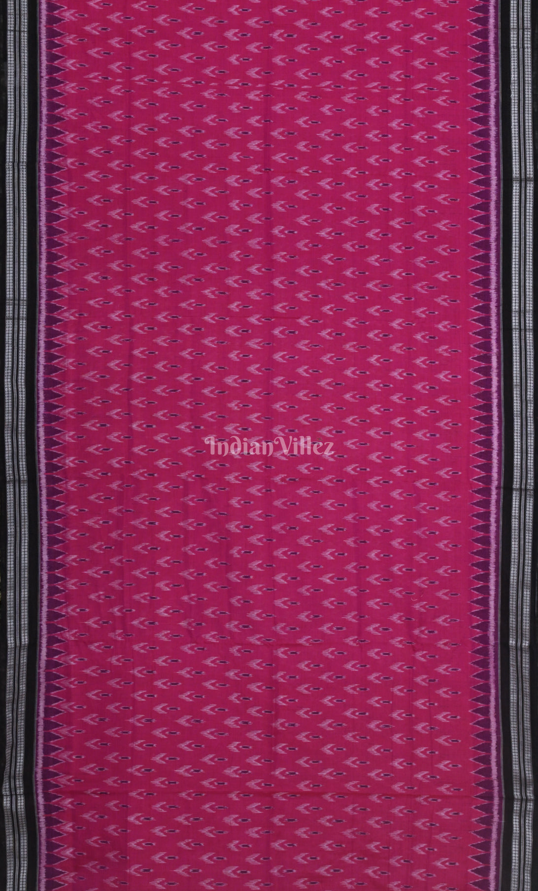 Rani Pink Black Mayur Chandrika Odisha Ikat Maniabandha Cotton Saree