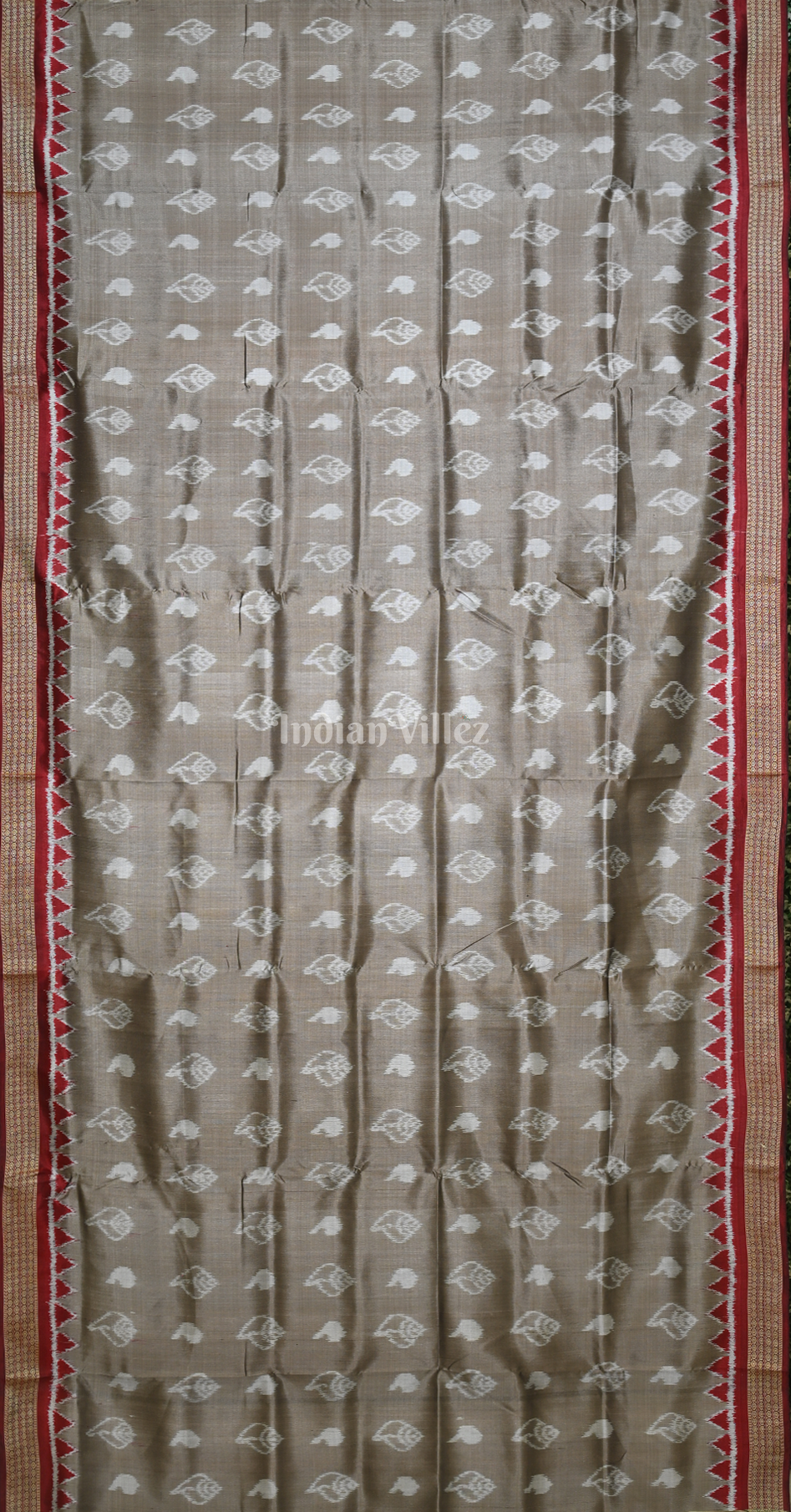 Ash Grey Maroon Odisha Ikat Sambalpuri Silk Saree with Elephant Anchal