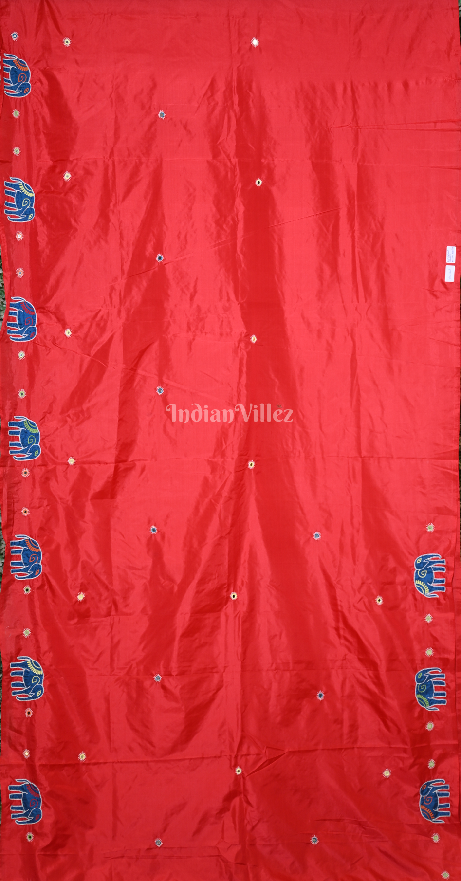 Red Blue Hand Embroidered Applique Work Saree