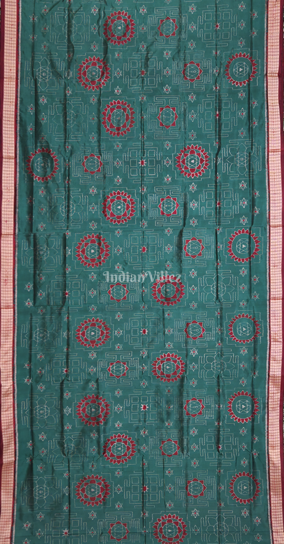 Rama Green Maroon Laxmi Yantra Motif Odisha Ikat Sambalpuri Silk Saree