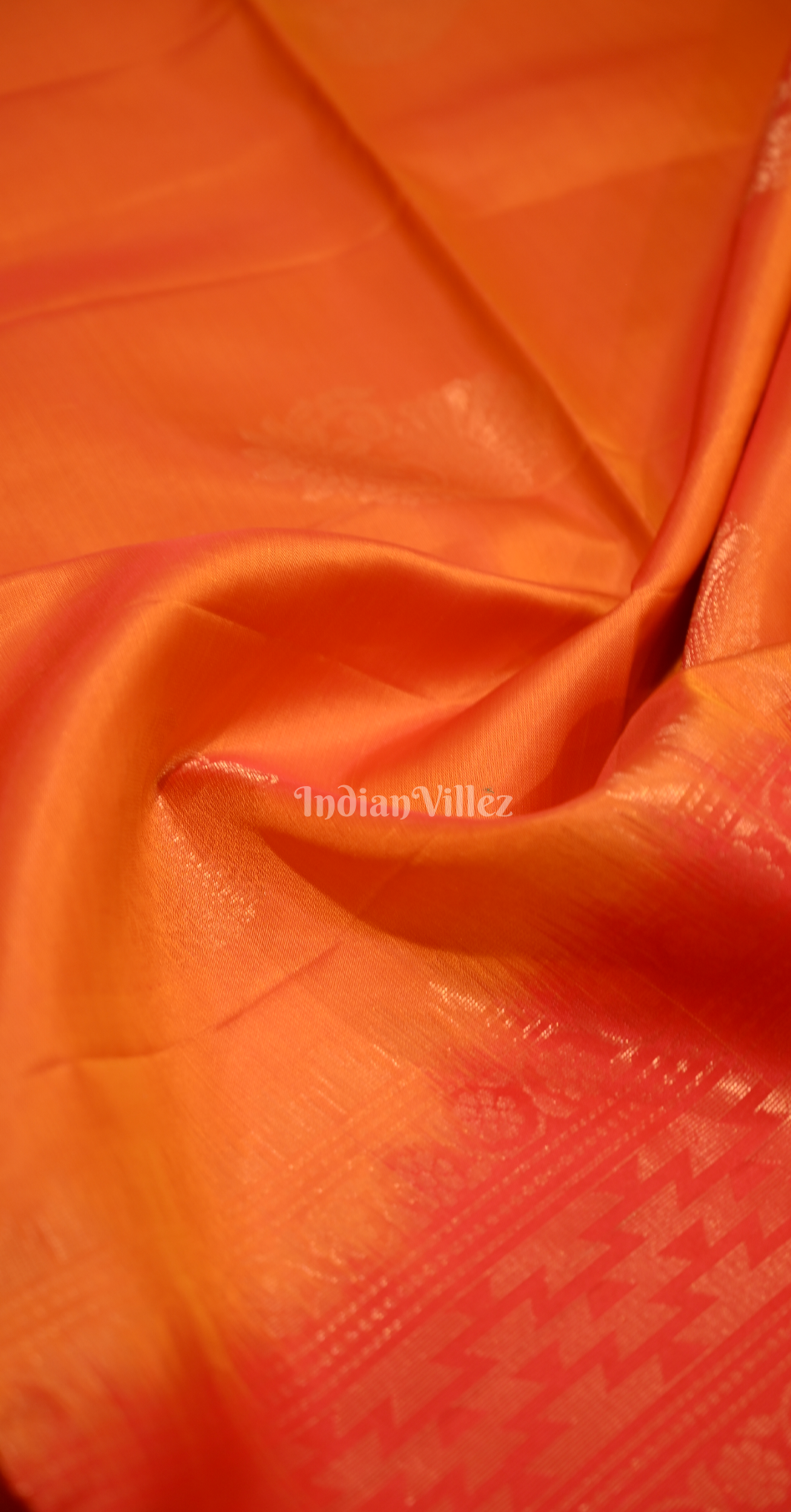 Orange Red Floral Zari Pure Kanjivaram Soft Silk Saree