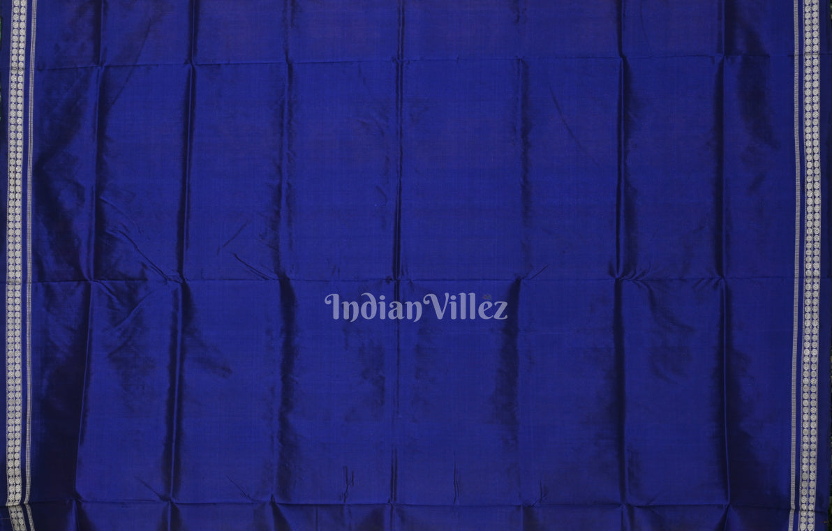 Beige Blue Odisha Ikat Bomkai Sambalpuri Silk Saree with Doll Aanchal 