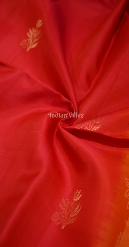 Red Orange Golden Zari Pure Kanjivaram Soft Silk Saree