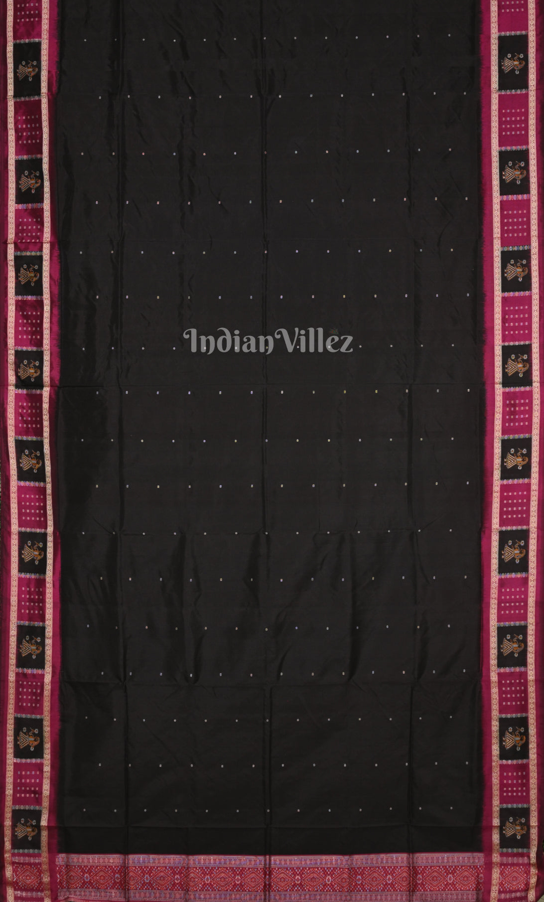 Black Wine Odisha Ikat Sambalpuri Silk saree with Doll Anchal 