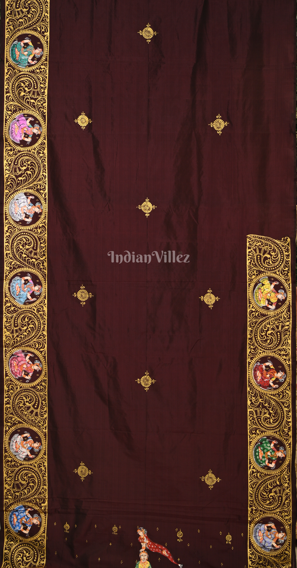 Coffee Kandarpa Rath Hand-painted Pattachitra Saree