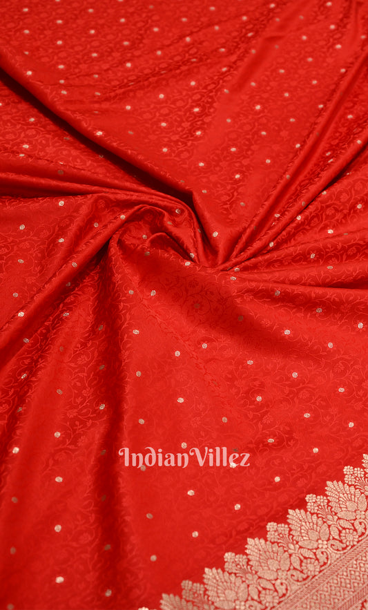 Deep Red Pure Mashru Satin Silk Banarasi Saree