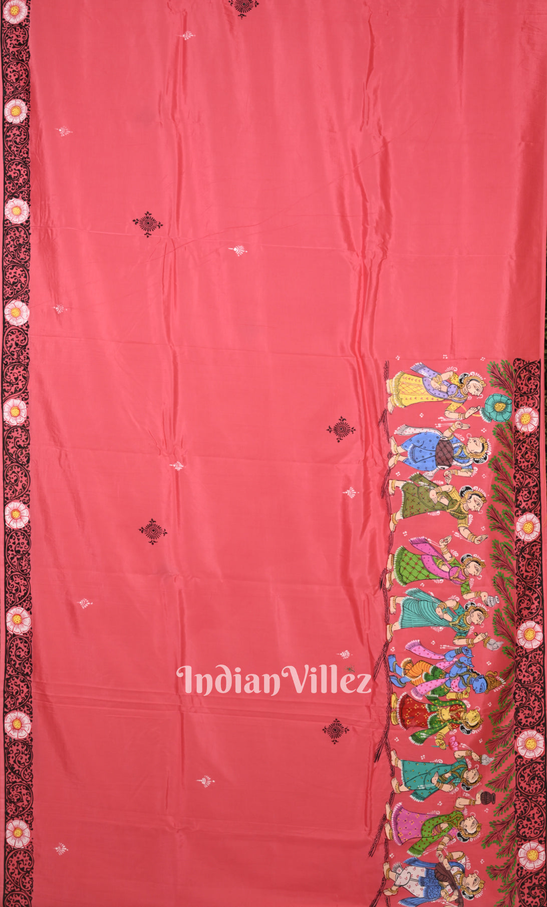 Peach Radha Krishna Boita Bandana Hand-Painted Pattachitra Saree 