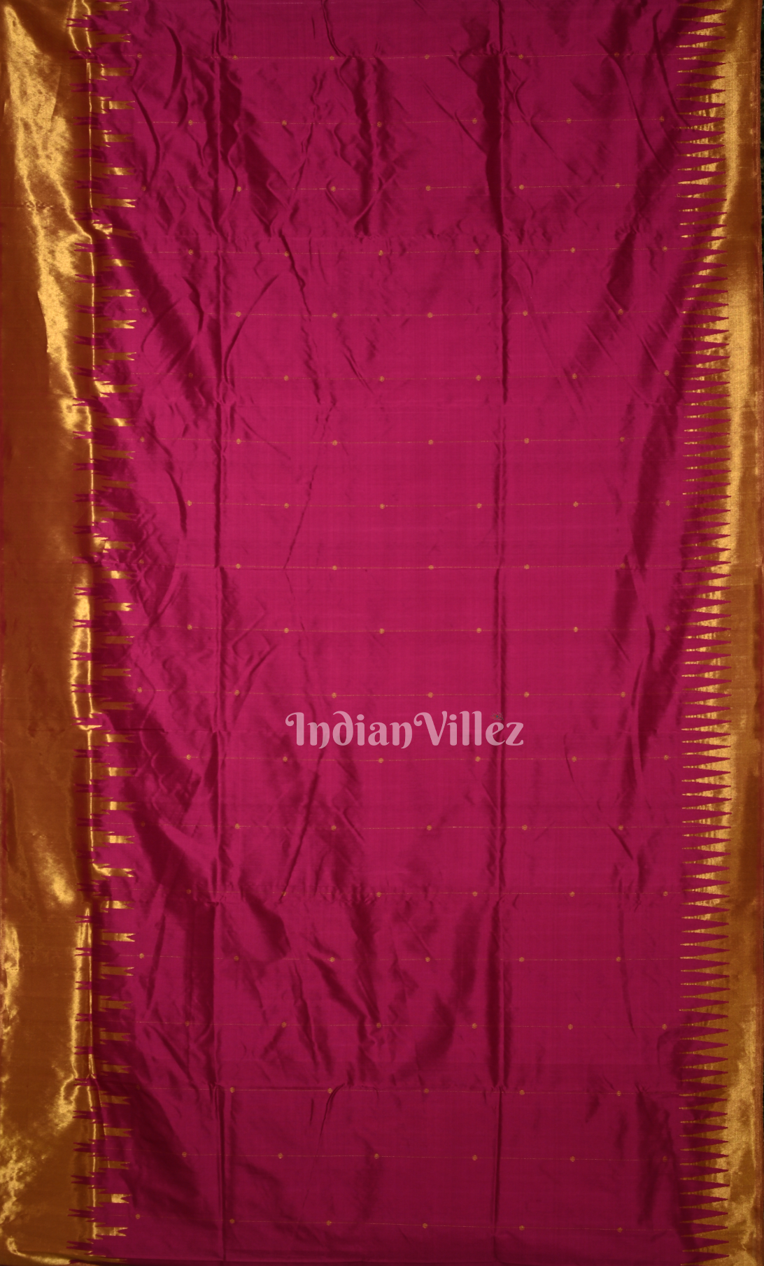Magenta Pink Golden Phoda Kumbha Half Tissue Sambalpuri Silk Saree 