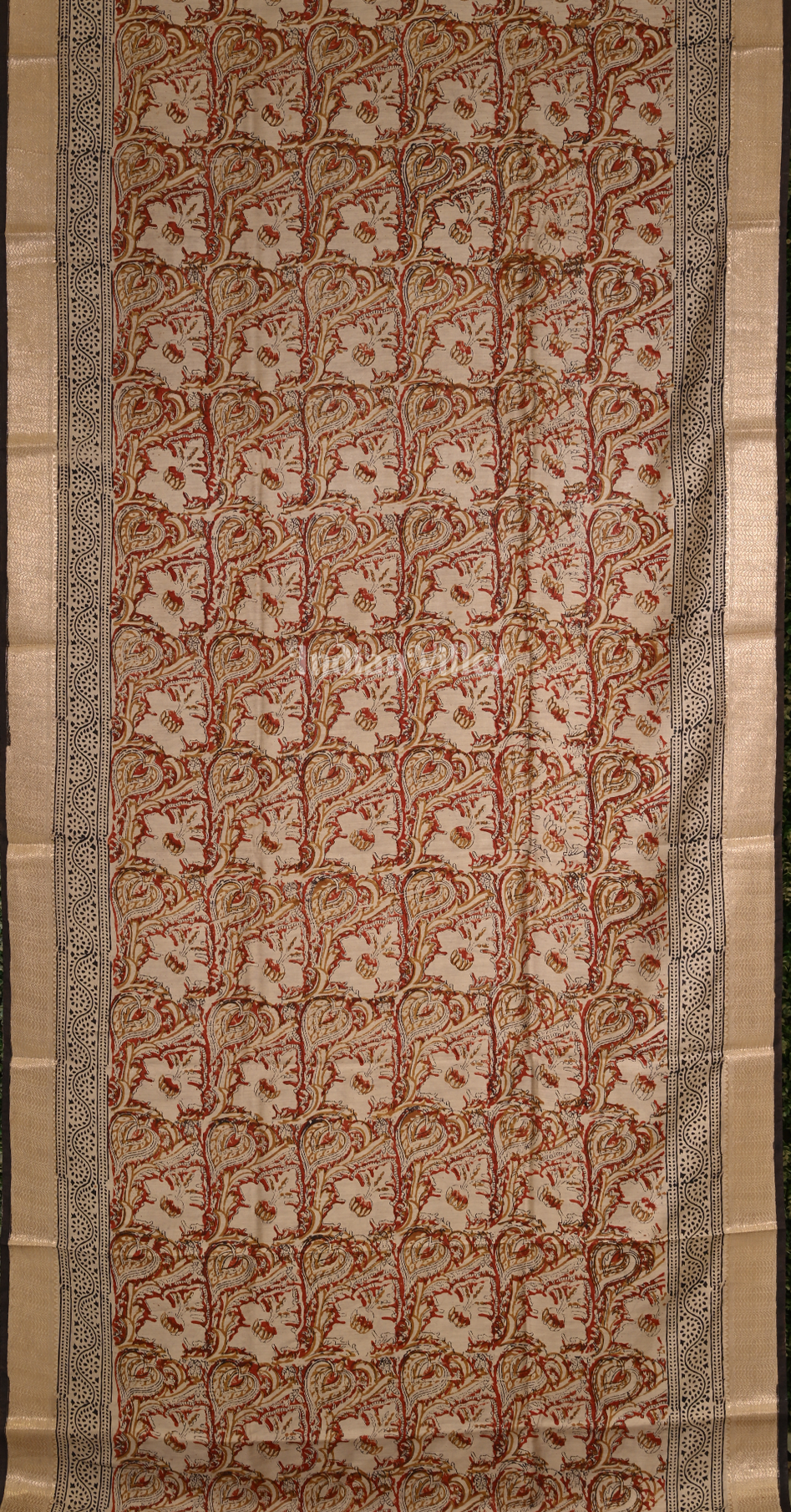 Cream Block Printed Bagru Cotton Saree 