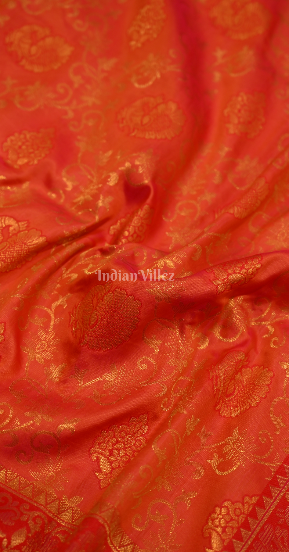 Orange Pure Chaap Weaving Silk Saree