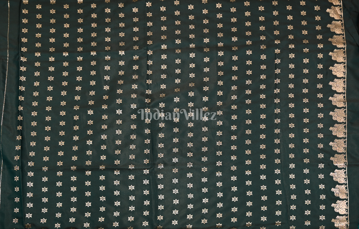 Bottle Green Mashru Satin Banarasi Silk Saree with Pichwai Motif