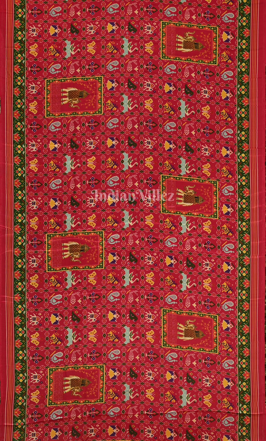Red Green Digital Print Gajji Silk Saree 
