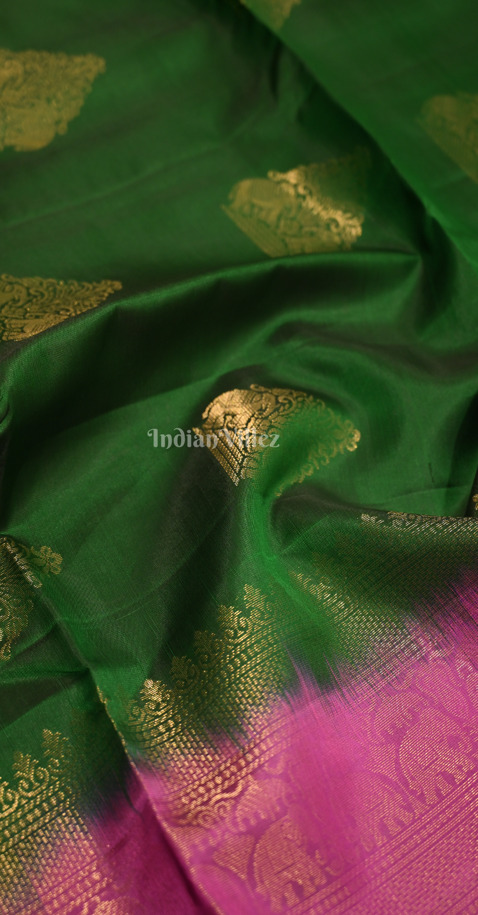 Green Pink Zari Pure Kanjivaram Soft Silk Saree