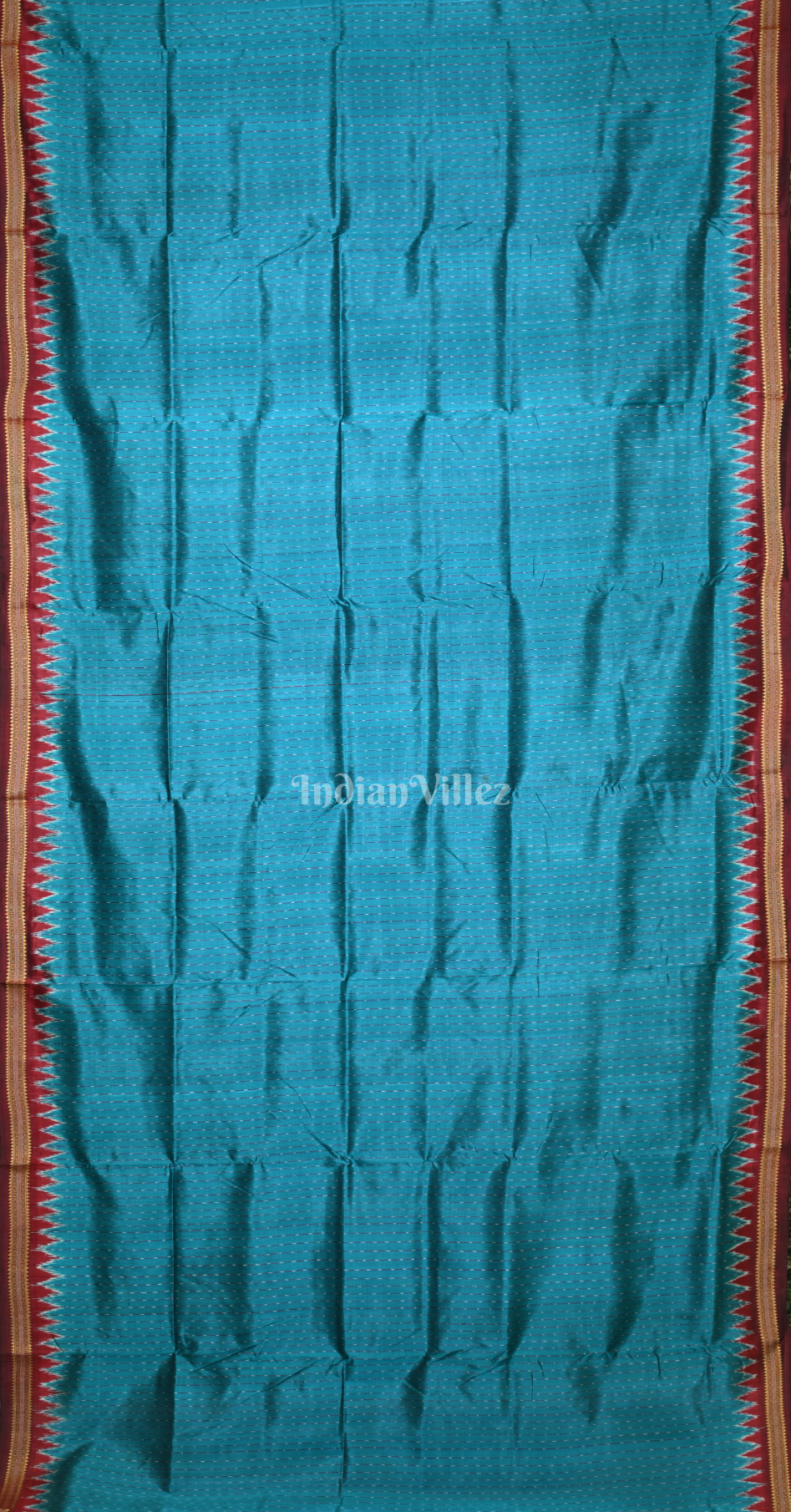 Turquoise Blue Maroon Stripped Odisha Ikat Khandua Silk Saree 
