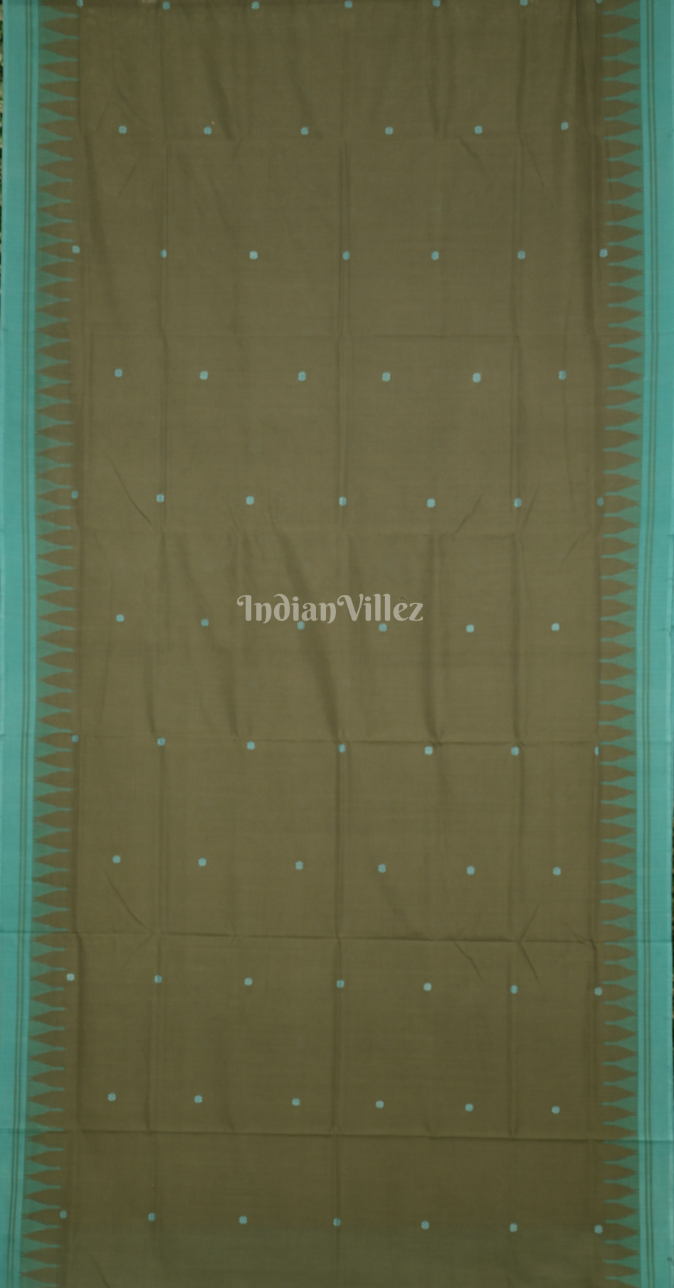 Moss Green Teal Blue Mini Buti Design Odisha Ikat Bomkai Cotton Saree