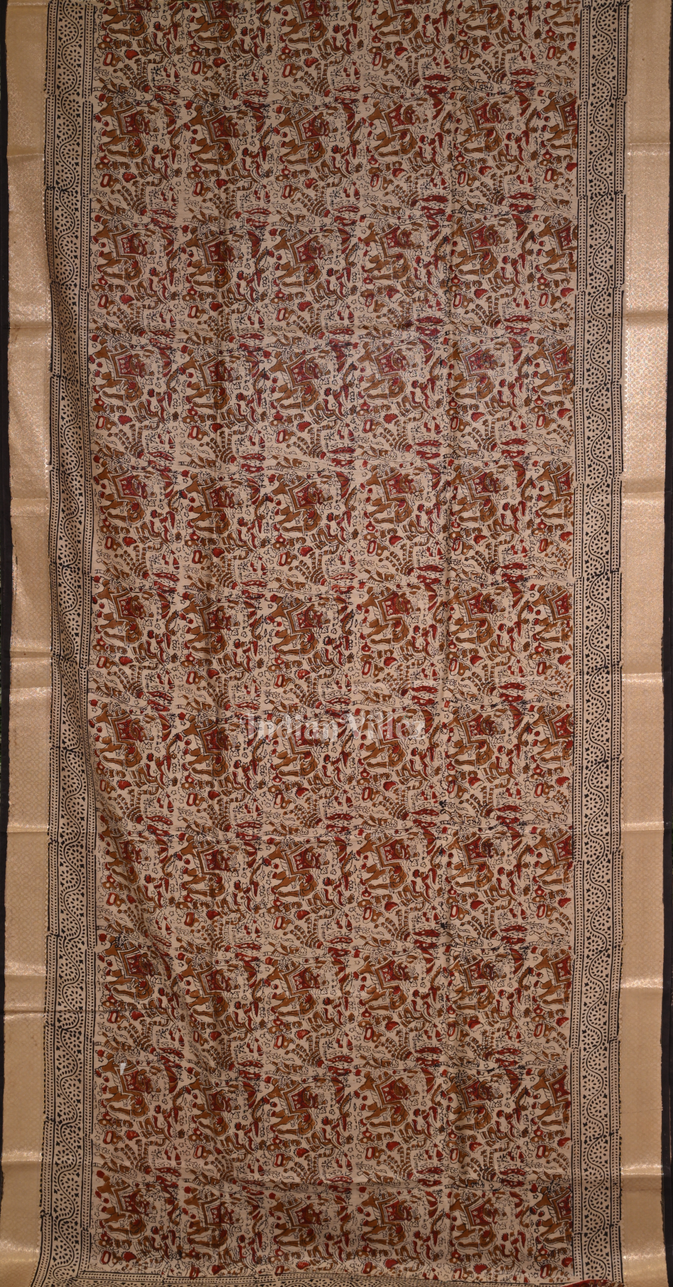 Dark Beige with Maroon Block Printed Bagru Cotton Saree 