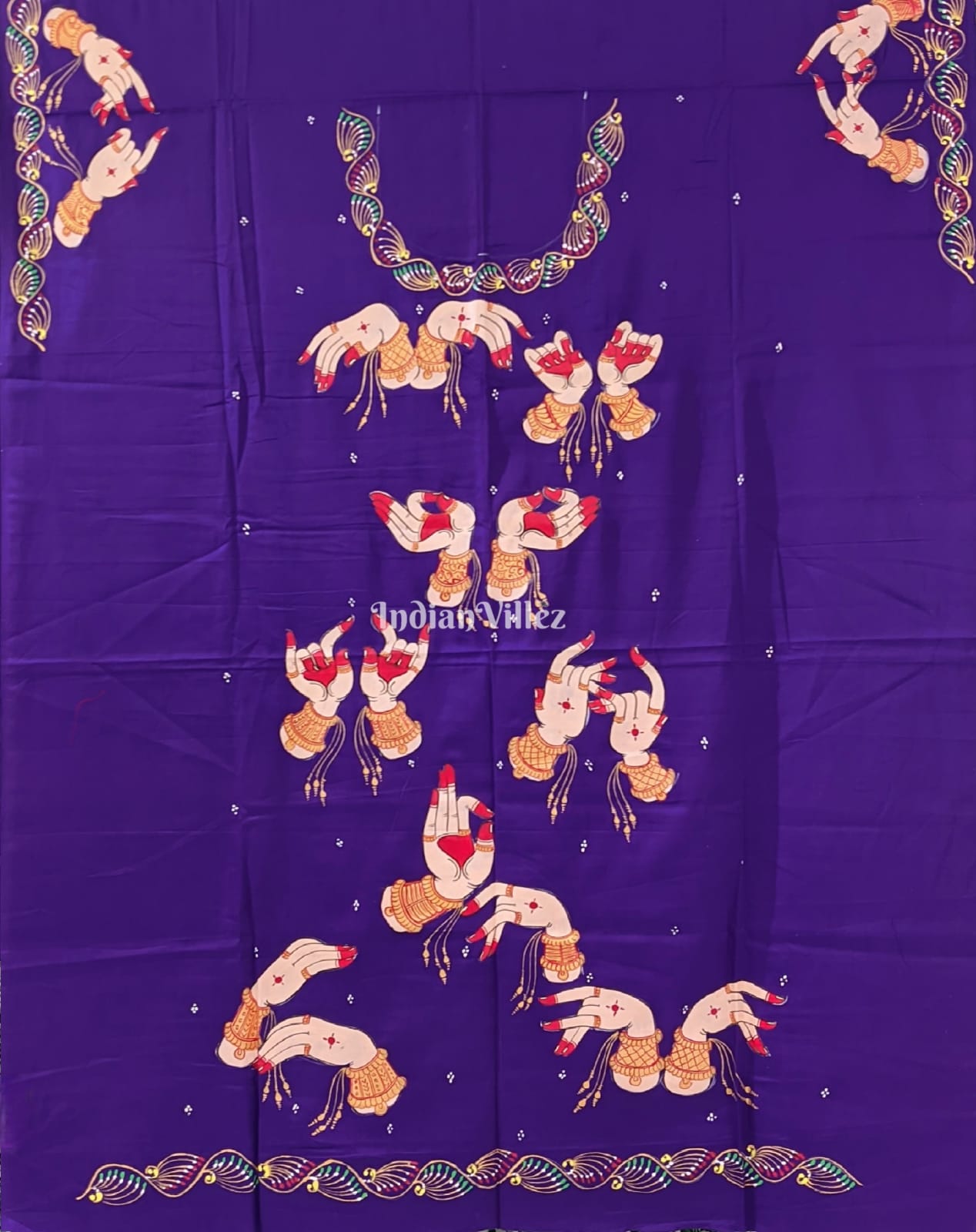 Purple Odishi Mudra Pattachitra Kurti Cotton Dress Material