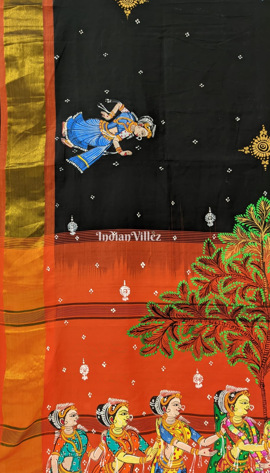 Black Vivah Theme Pattachitra South Silk Saree