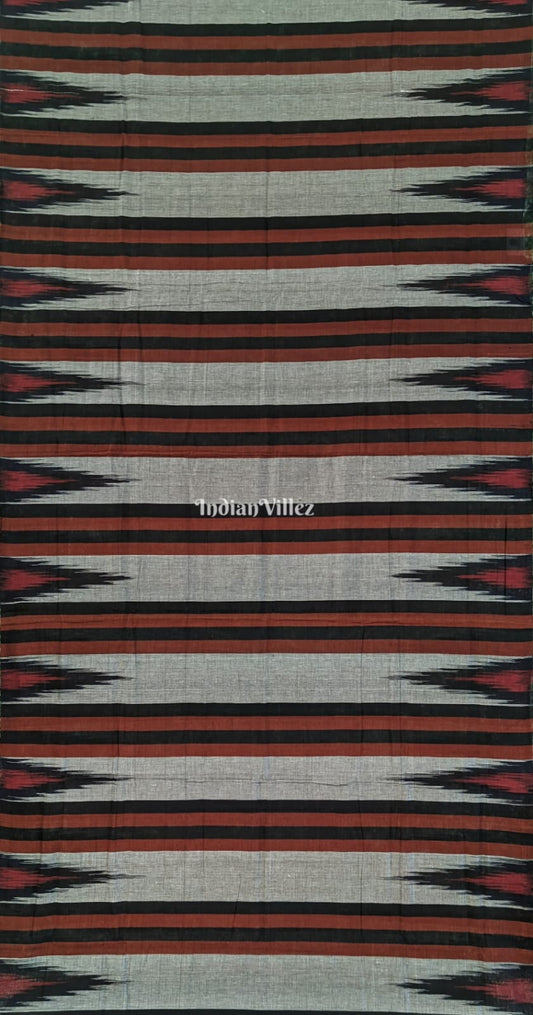 Grey Orange Blue Kargil Kumbha Maniabandha Cotton Saree