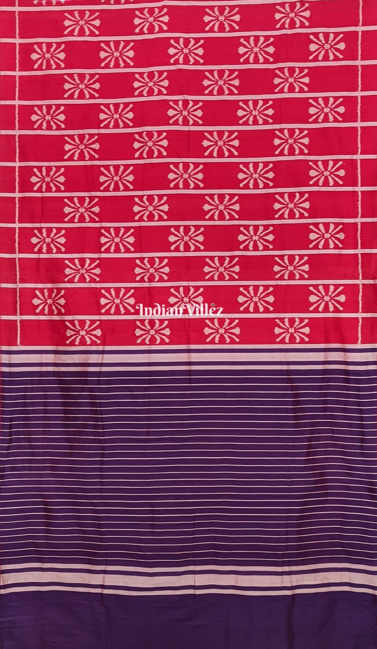 Red Flower Motif Odisha Ikat Contemporary Khandua Silk Saree