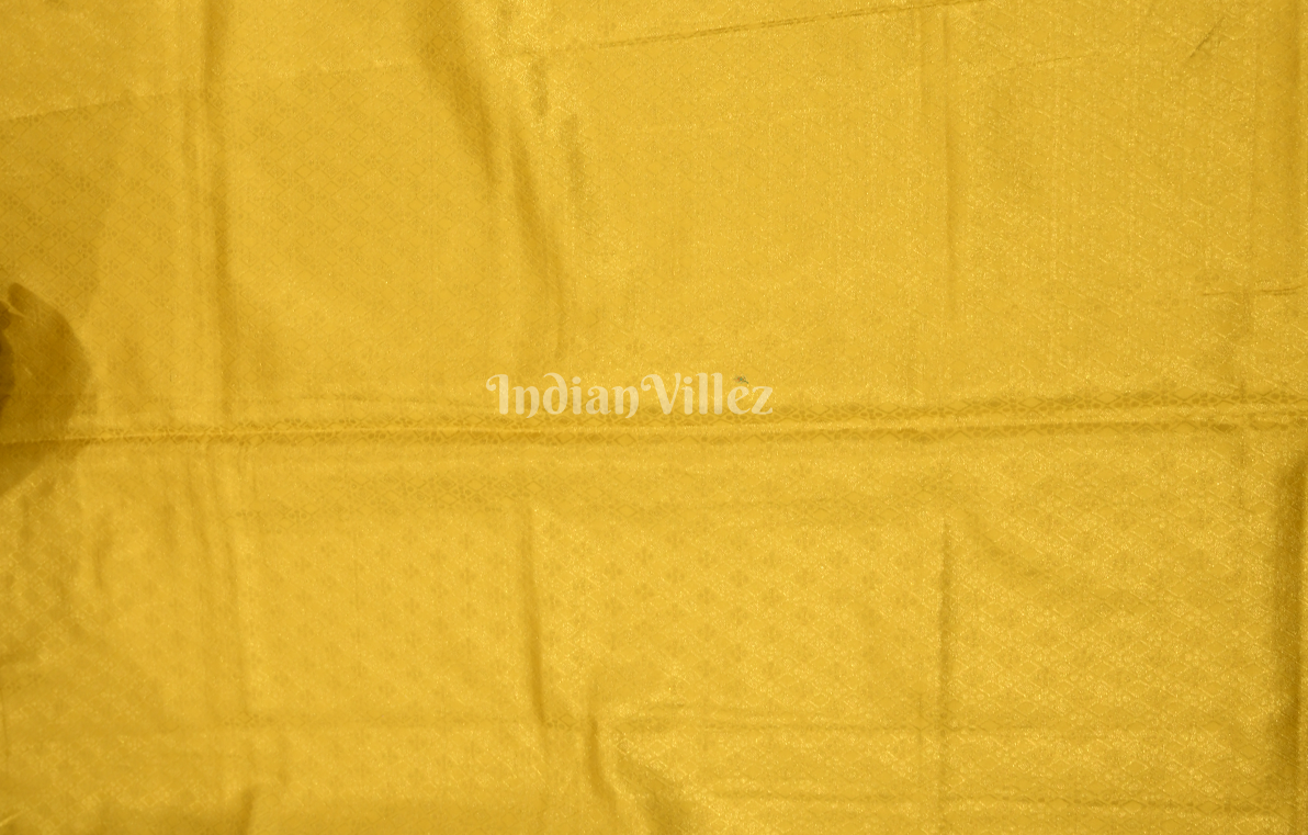 Orange Yellow Pure Zari Base Chaap Hand Woven Kanjivaram Silk Saree