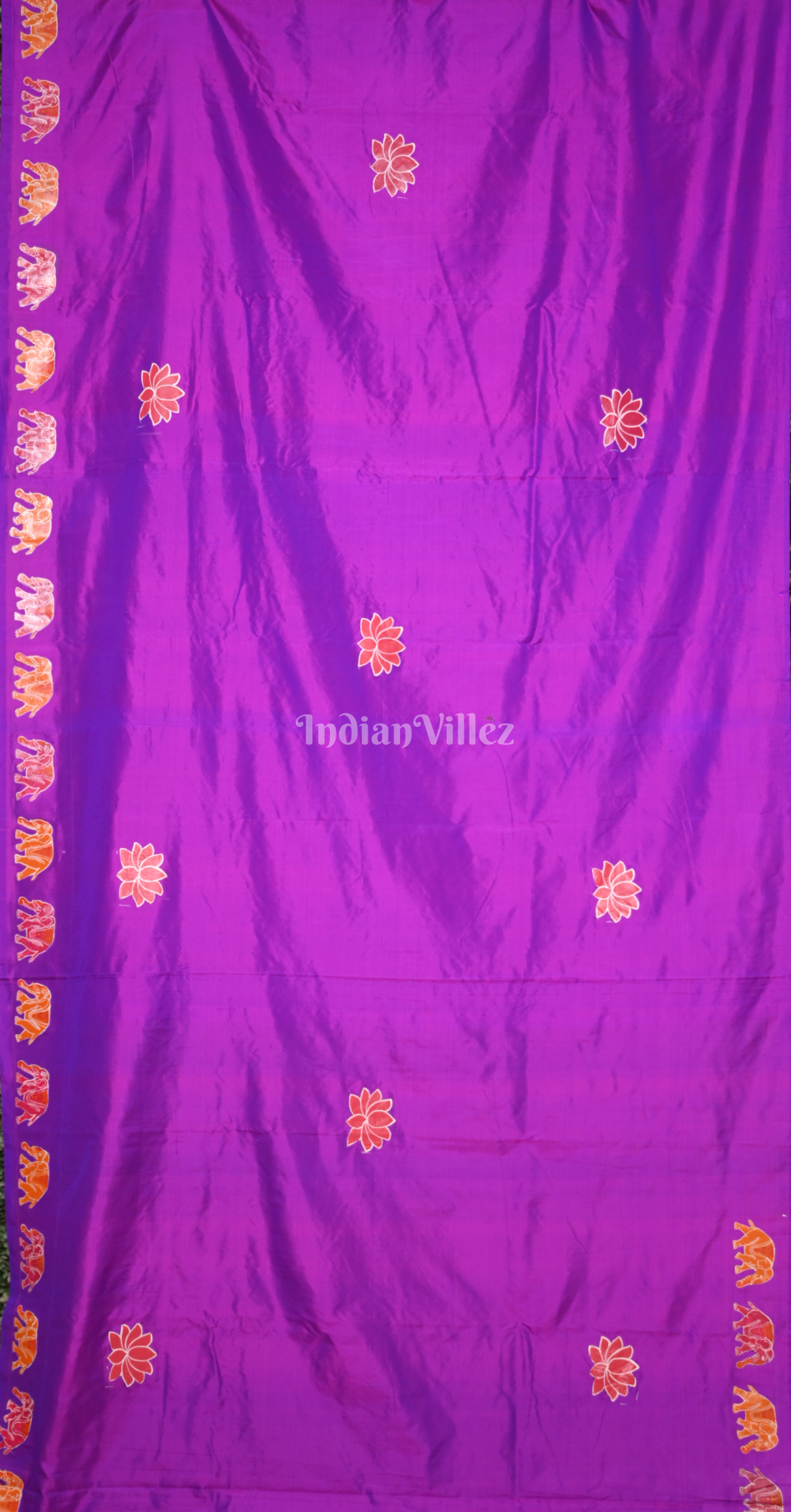 Purple Green Hand Embroidered Applique Work Saree 