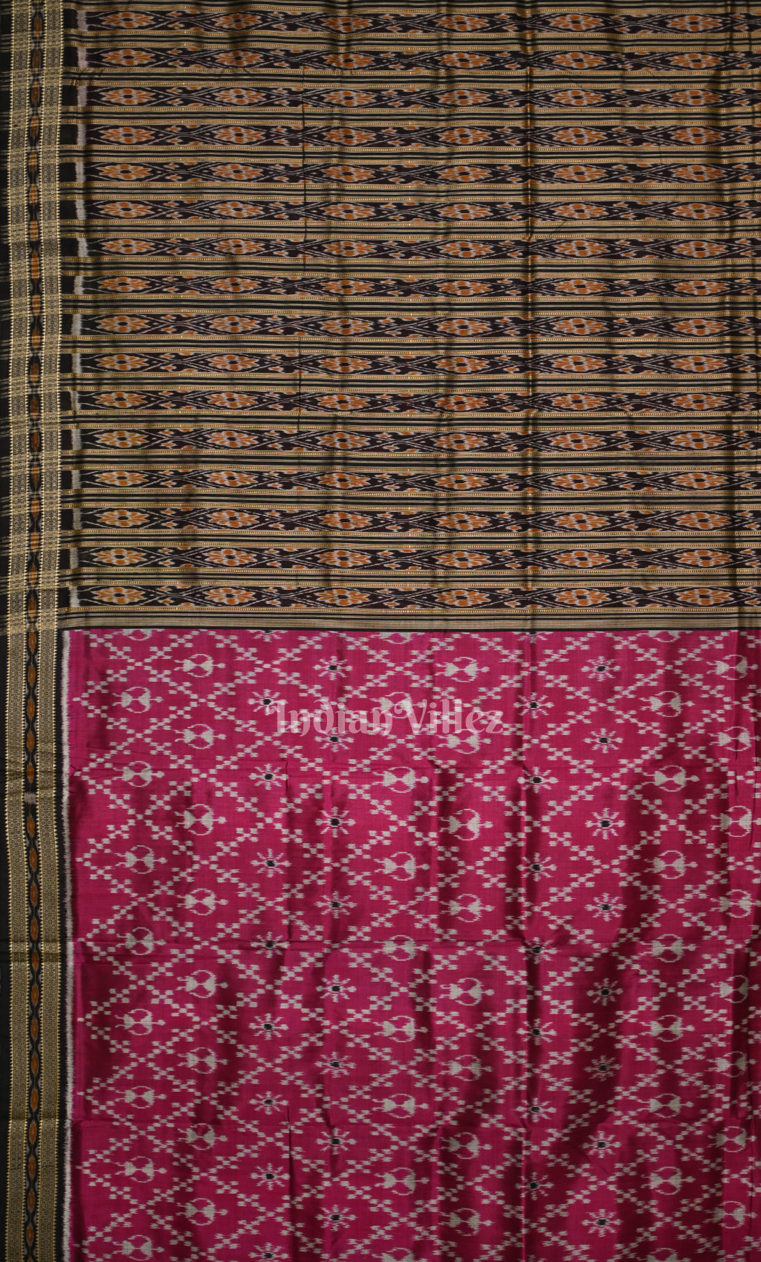 Magenta  Black Tribal Theme Odisha Ikat Khandua Silk Saree 