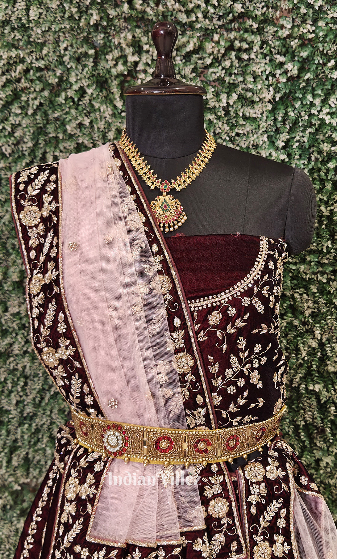 Stunning Designer Maroon Velvet Lehenga Choli With Dupatta 