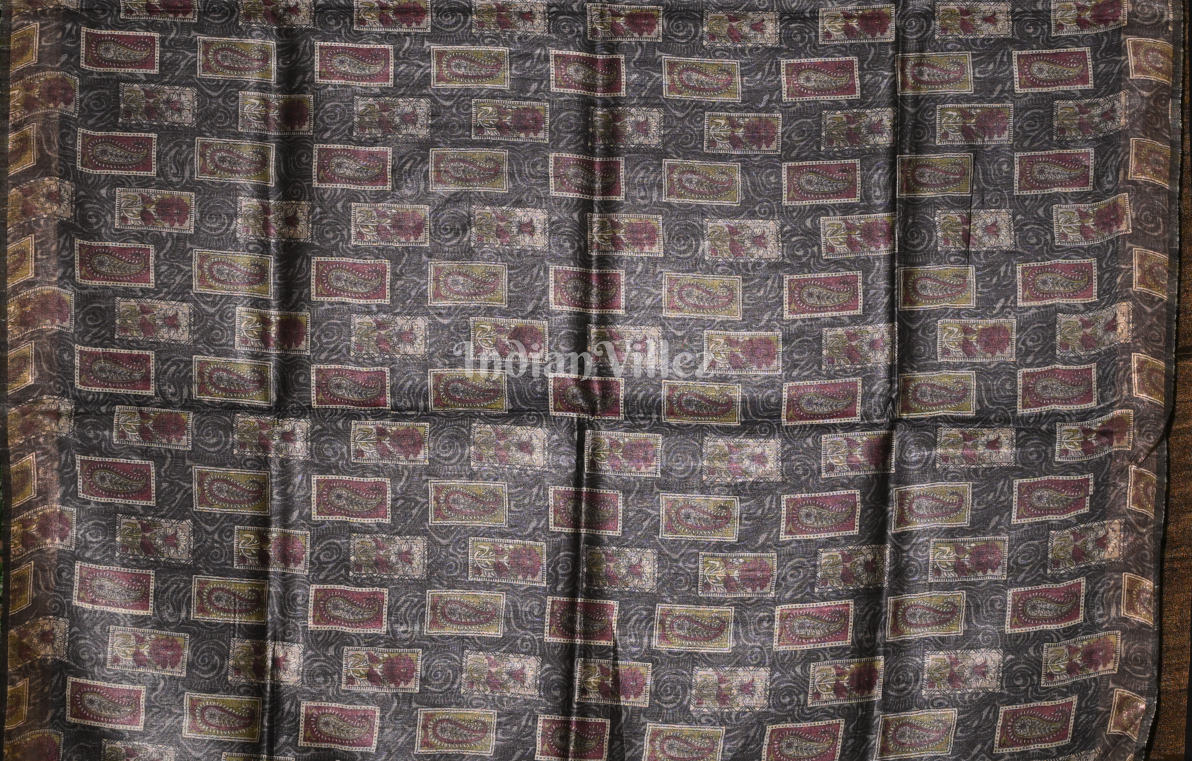 Black Pure Tussar Silk Saree