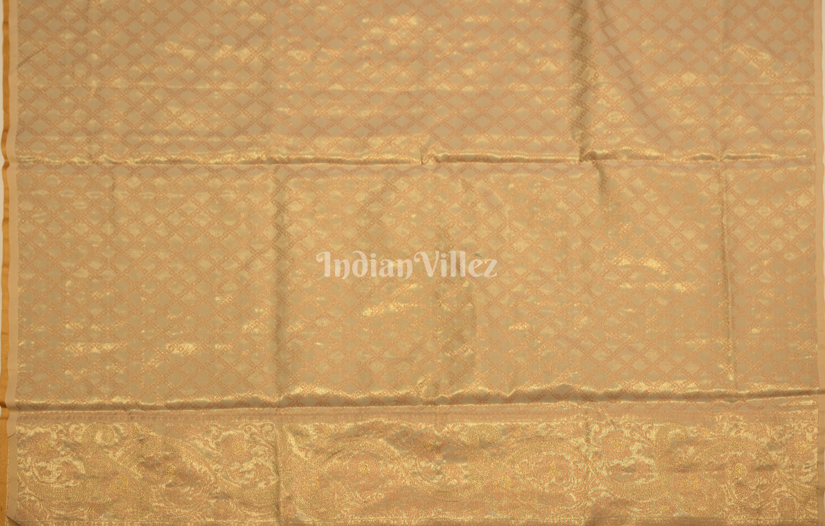 Beige Floral Zari Tissue Kanjivaram Silk Saree