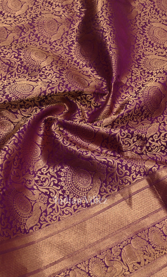 Grape Purple Pure Kanjivaram Silk Saree with Zari Brocade 
