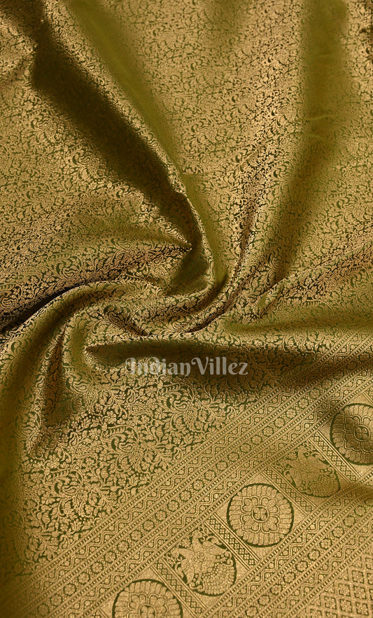 Mehendi Green  pure Kanjivaram Silk Saree with Zari Brocade 