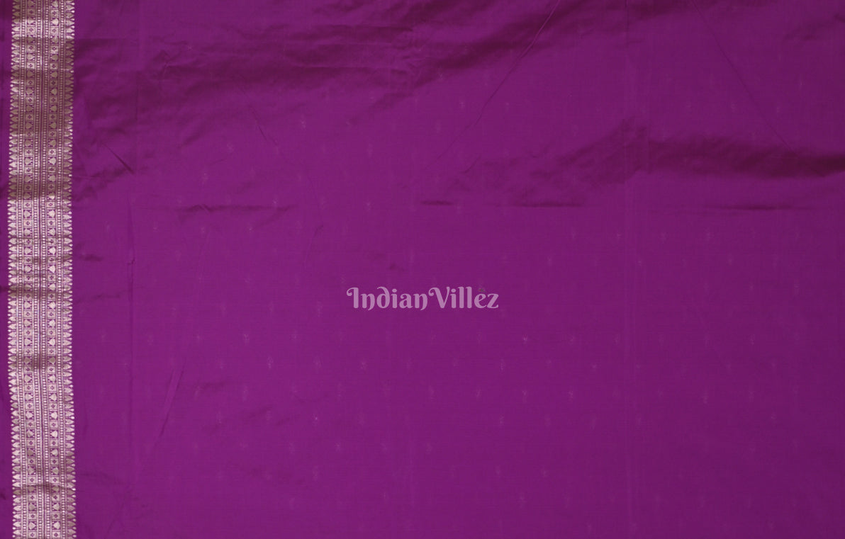 Bright Purple Buta Handwoven Banarasi Katan Silk Saree with Kashi Ghat Weaves